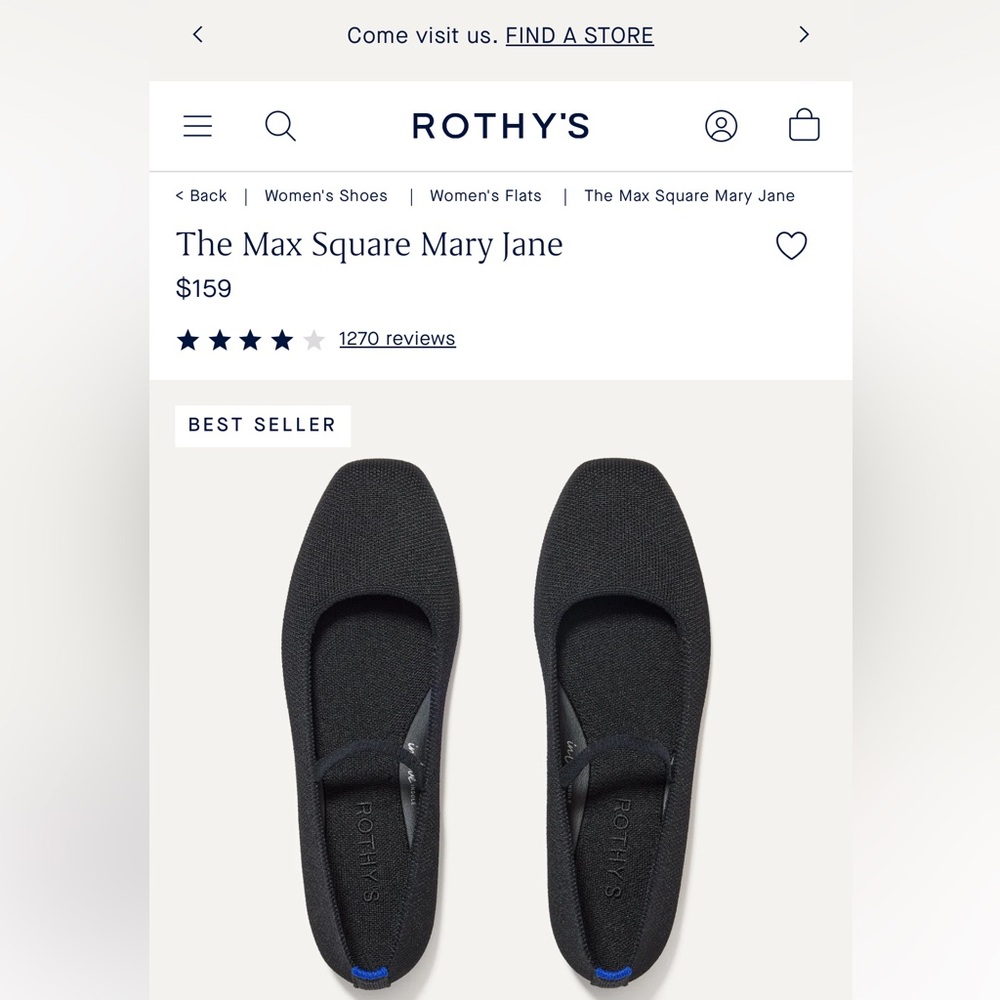 Rothy's - The Max Square Mary Jane, Black, Like New